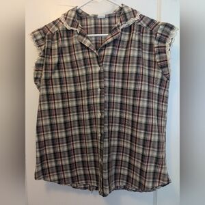 Vintage plaid shirt with lace trim